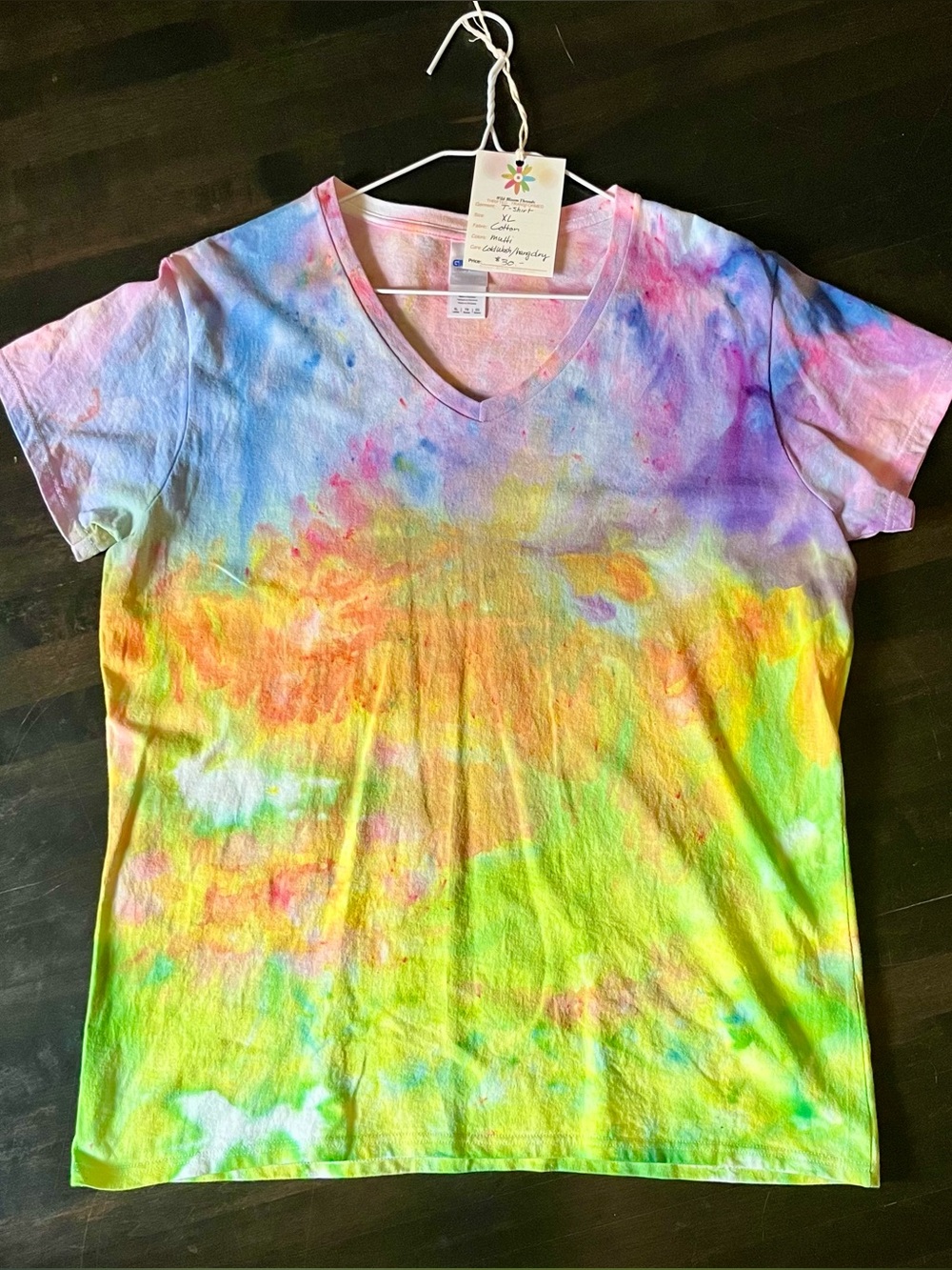 Pastel Rainbow Ice-Dyed V-Neck Tee